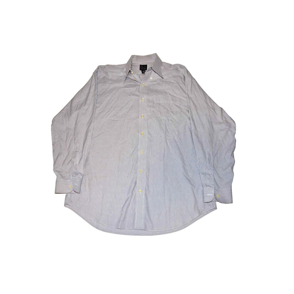 Jos A Bank Button Shirt Size 16-34 Grey/White Cotton Traveler's Collection